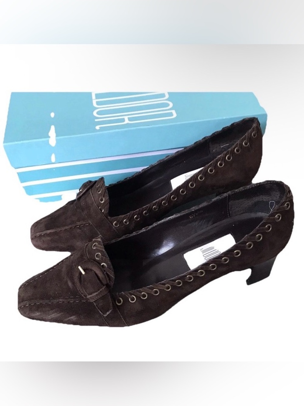 Jildor Gaston Blue Suede Leather Buckle Heels Shoes Size 8.5 M